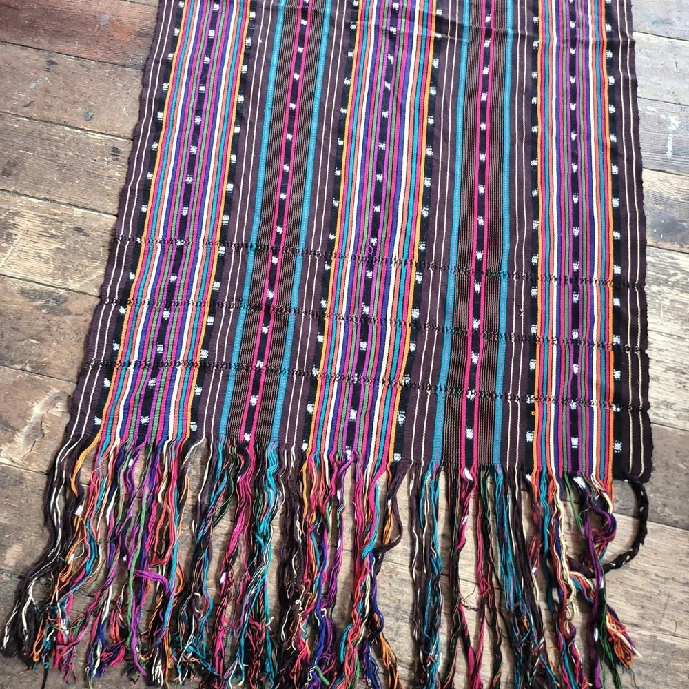 Handwoven Striped Textile Scarf Multi Color Fringed Table Runner‎ Wall Hanging